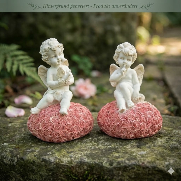 2er Set Süße Engel auf Rosenkissen ca. 16 cm - Dekoration